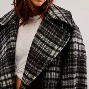 ❄️Free People Highlands Wool Black White Plaid Peacoat XXL
